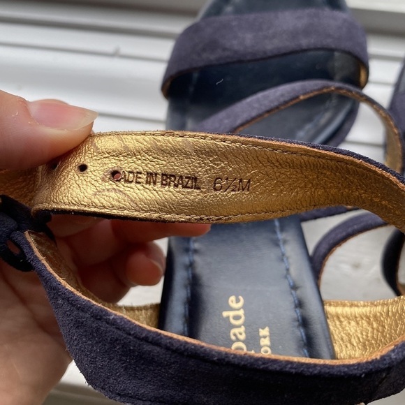 Kate Spade navy suede, gold and black leather wedges, size 6.5 - Picture 7 of 8